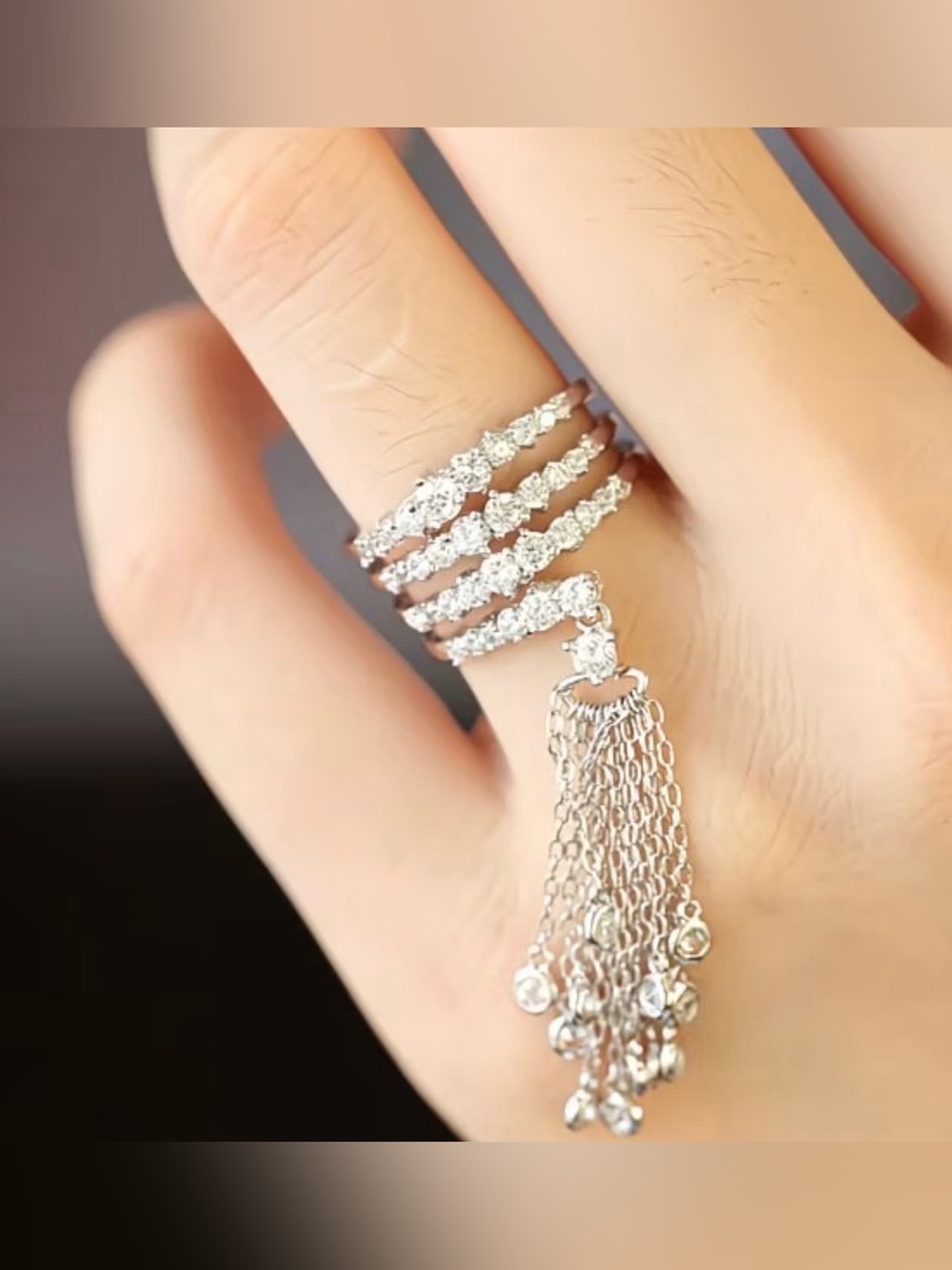 💖Sliver Cz Stone Tassel Adjustable Wrap Ring -